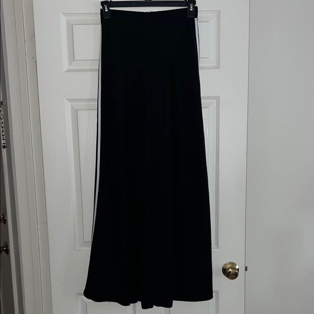 Denim Love Chic Black Wide Leg Pants With Stripes